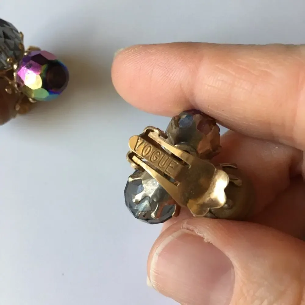 Earth tone large bead cluster clip-on earrings